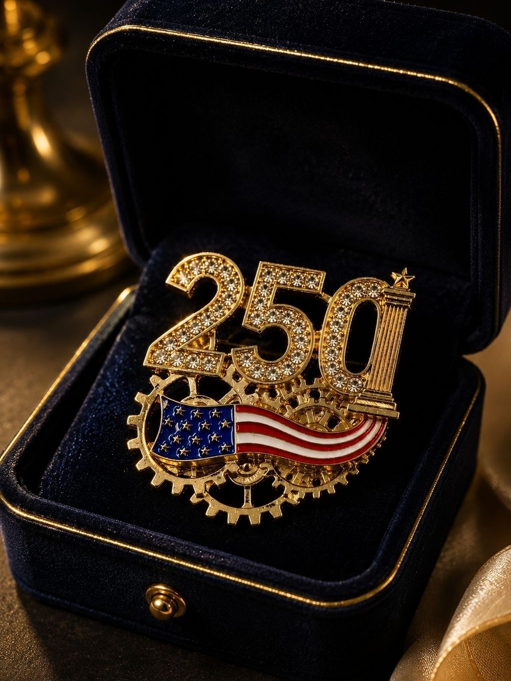 Gold '250' Americana Flag Brooch - Picture 3 of 7